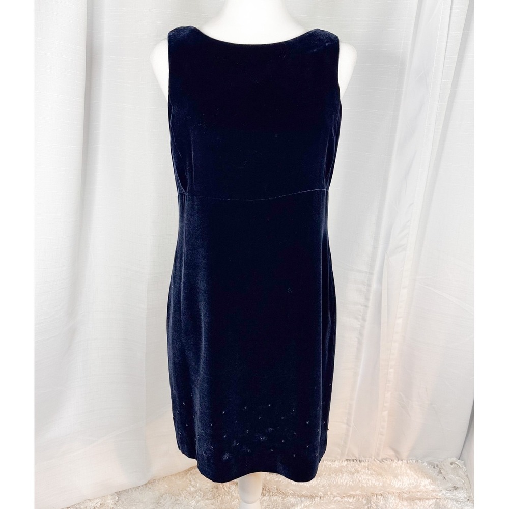 Ralph Lauren Dress 8 Navy Silk Blend Velvet Beaded Sequin Sleeveless Sheath